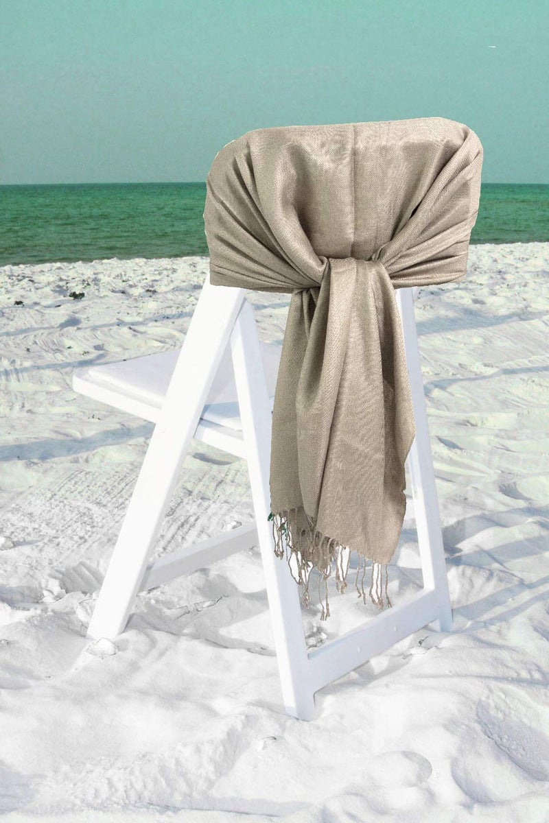 Sakkas Large Soft Silky Pashmina Shawl Wrap Scarf in Solid Colors - Latte - Image 4